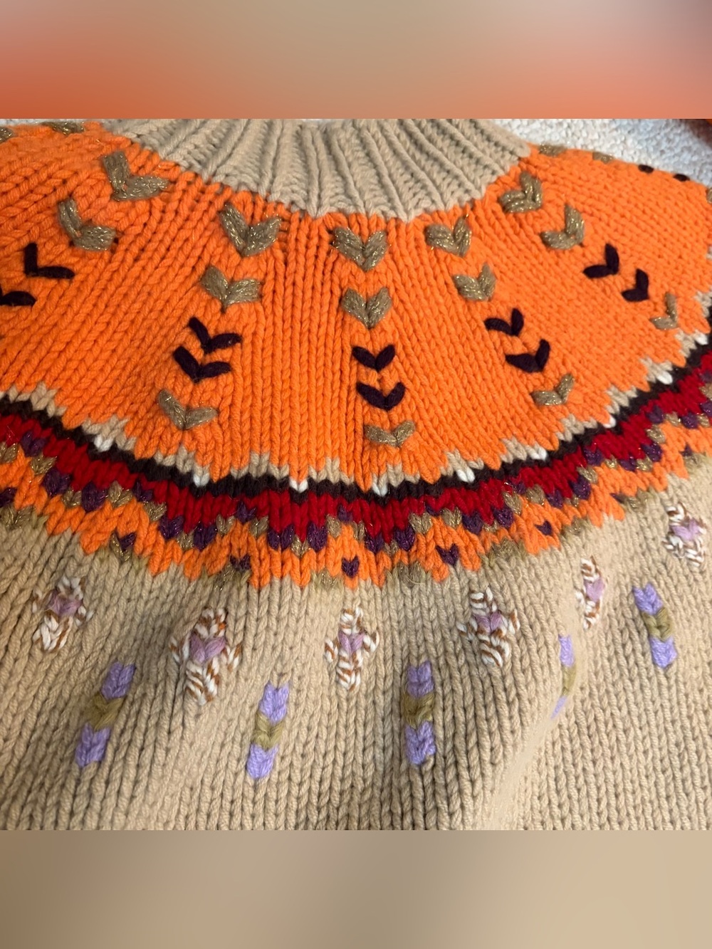Bogner Fair Isle Turtleneck Sweater in Orange, Beige & Purple